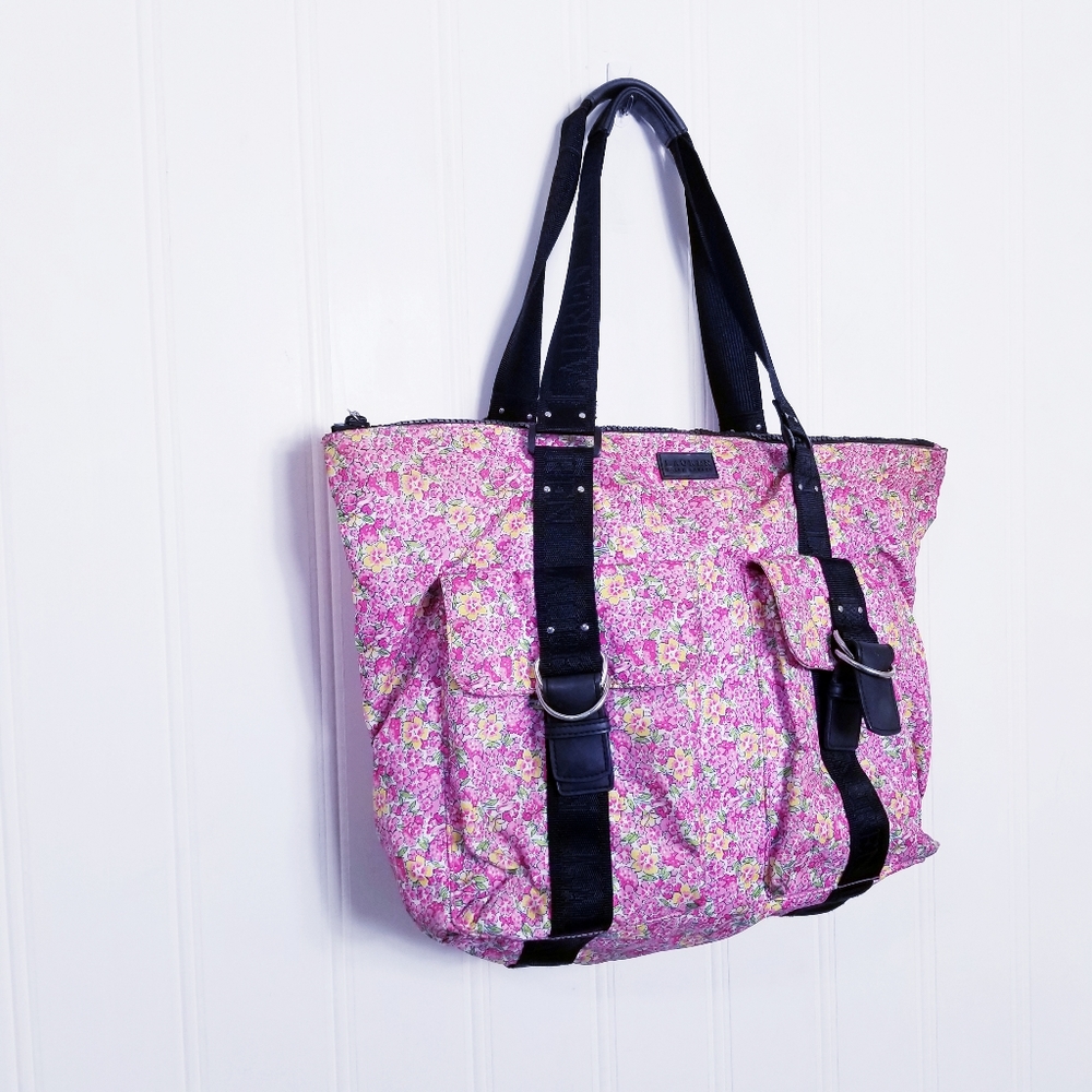 Lauren Ralph Lauren Pink Floral Travel Tote Nylon Zip Carryall Bag